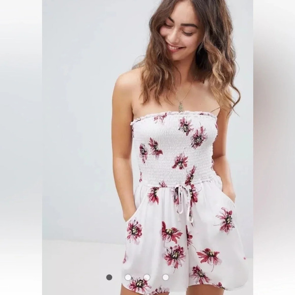 Band of Gypsies Pants - Band Of Gypsies‎ Bandeau Floral Romper Pockets Womens Size Large (1447)